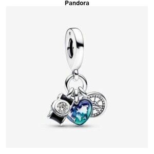 Pandora Camera, Heart & Compass Triple Dangle Charm